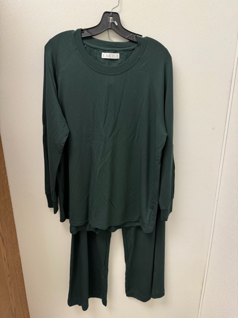 LAKE Dark Green Knit Top with Pink Label